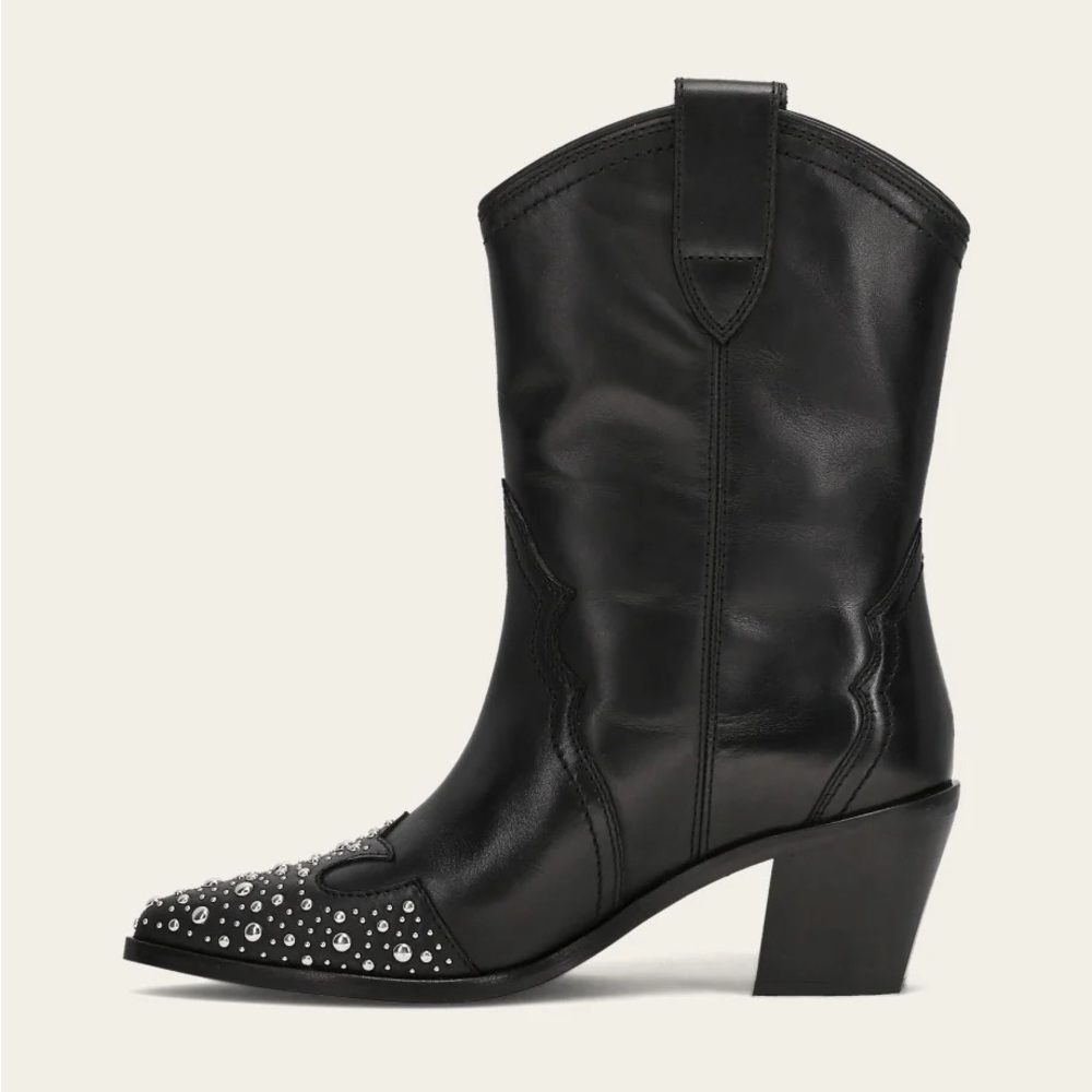 Frye Sara Studded Western Ankle Boots Black Leather Cowgirl Size 11 - Picture 3 of 8